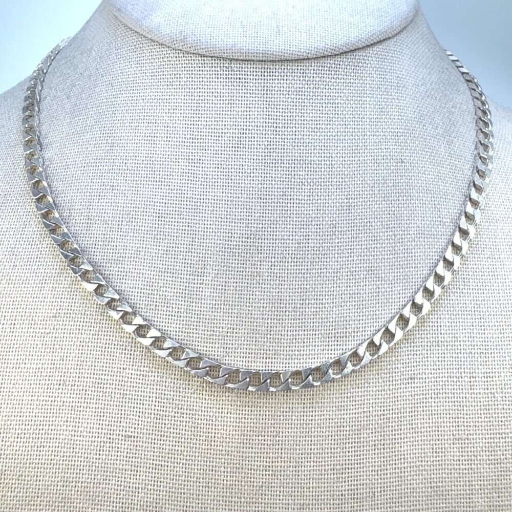VTG Sterling Silver 925 Curb Link Chain Necklace Lobster Clasp 18" Length
